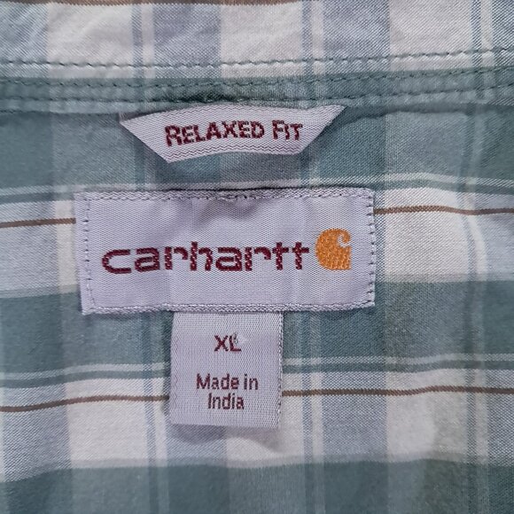 Carhartt Button Down Shirt Mens XL 100% Cotton Relaxed Fit Green Plaid 104174 - Picture 9 of 11